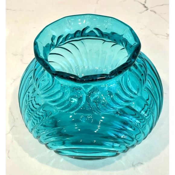 Fenton Teal Blue Caprice Swirl 5" Bowl/Vase - Picture 4 of 6